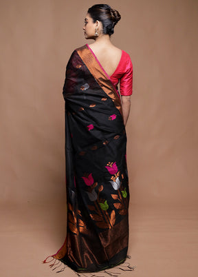 Black Matka Silk Saree With Blouse Piece