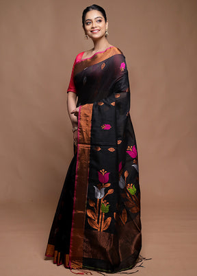 Black Matka Silk Saree With Blouse Piece