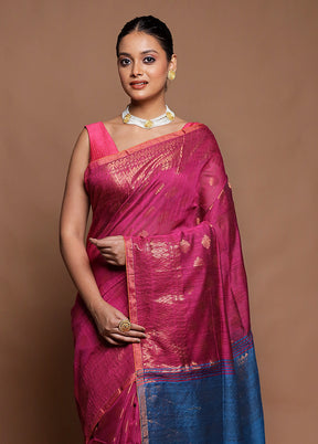 Pink Matka Silk Saree With Blouse Piece
