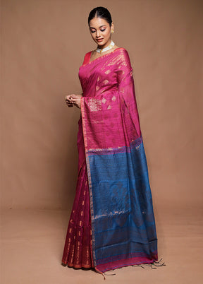 Pink Matka Silk Saree With Blouse Piece