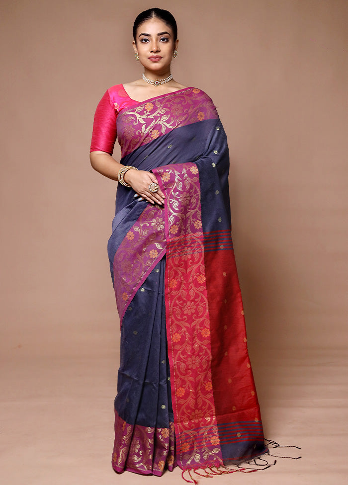 Grey Matka Silk Saree With Blouse Piece