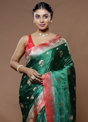 Green Dupion Silk Saree With Blouse Piece