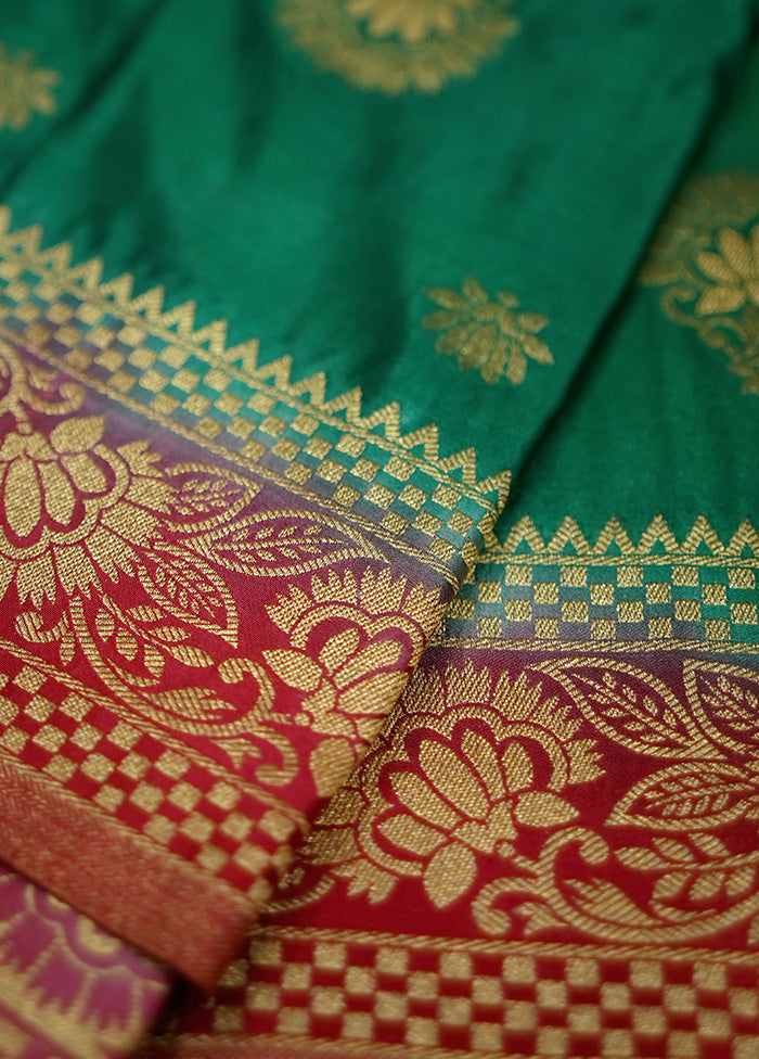 Green Dupion Silk Saree With Blouse Piece