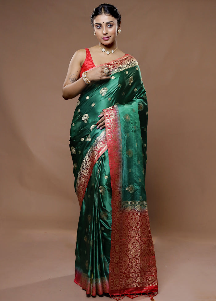 Green Dupion Silk Saree With Blouse Piece