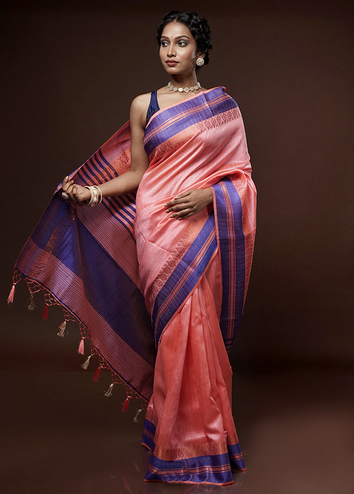 Pink Dupion Silk Saree With Blouse Piece