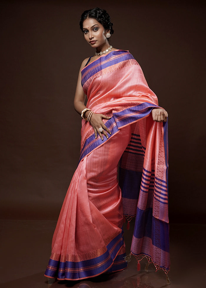 Pink Dupion Silk Saree With Blouse Piece