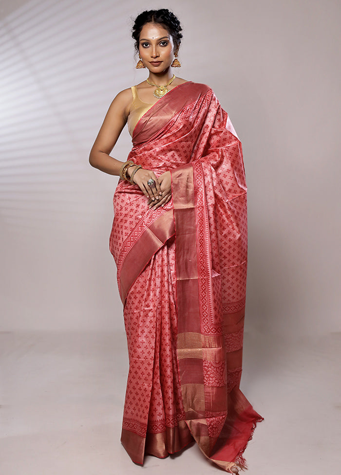 Pink Tussar Pure Silk Saree Without Blouse Piece