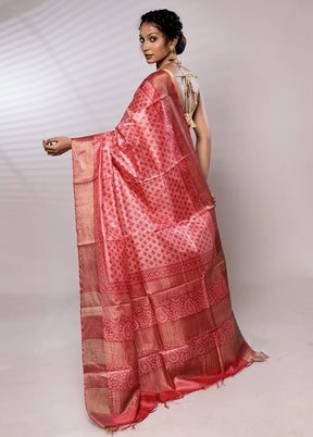 Pink Tussar Pure Silk Saree Without Blouse Piece