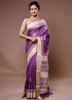 Purple Tussar Pure Silk Saree With Blouse Piece