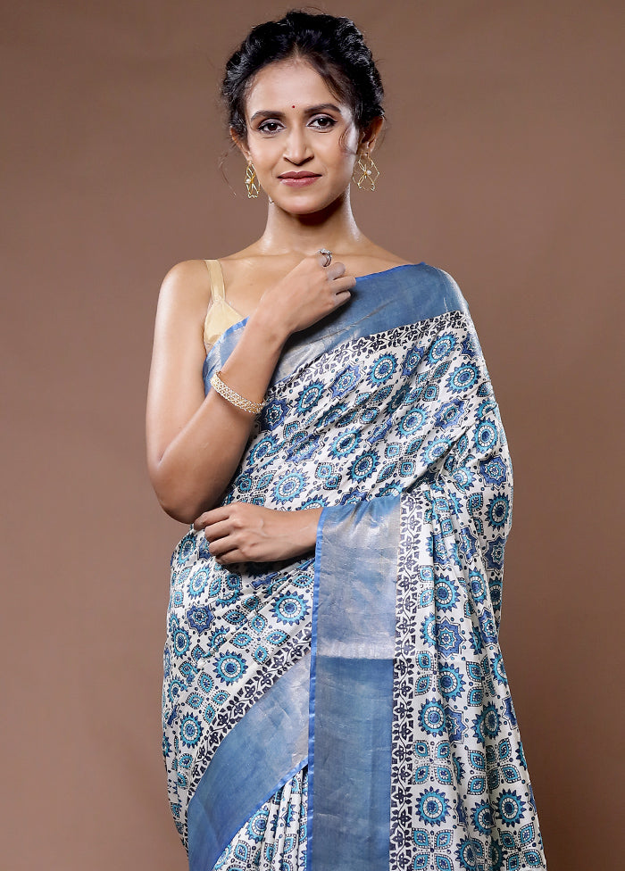 Cream Tussar Pure Silk Saree With Blouse Piece