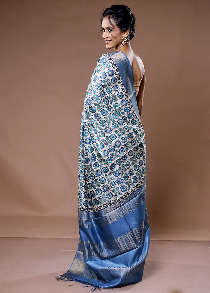 Cream Tussar Pure Silk Saree With Blouse Piece