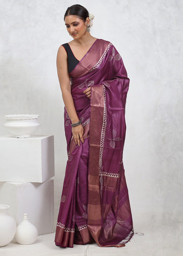 Pink Tussar Pure Silk Saree With Blouse Piece - Indian Silk House Agencies