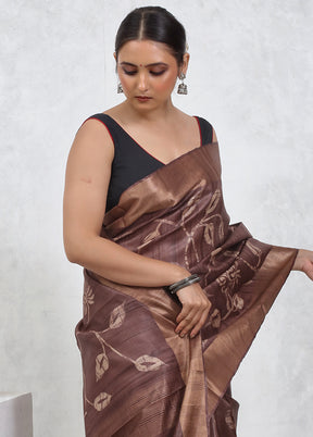 Brown Tussar Pure Silk Saree With Blouse Piece - Indian Silk House Agencies