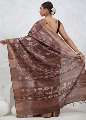 Brown Tussar Pure Silk Saree With Blouse Piece - Indian Silk House Agencies