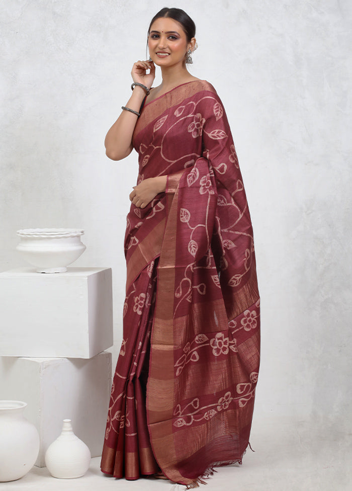 Pink Tussar Pure Silk Saree With Blouse Piece - Indian Silk House Agencies