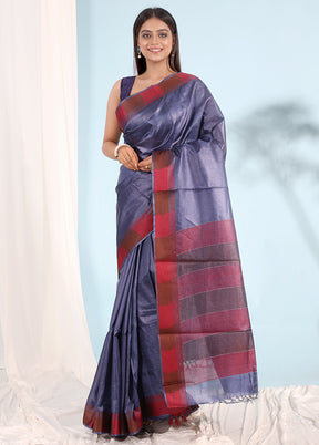 Blue Tussar Silk Saree With Blouse Piece - Indian Silk House Agencies