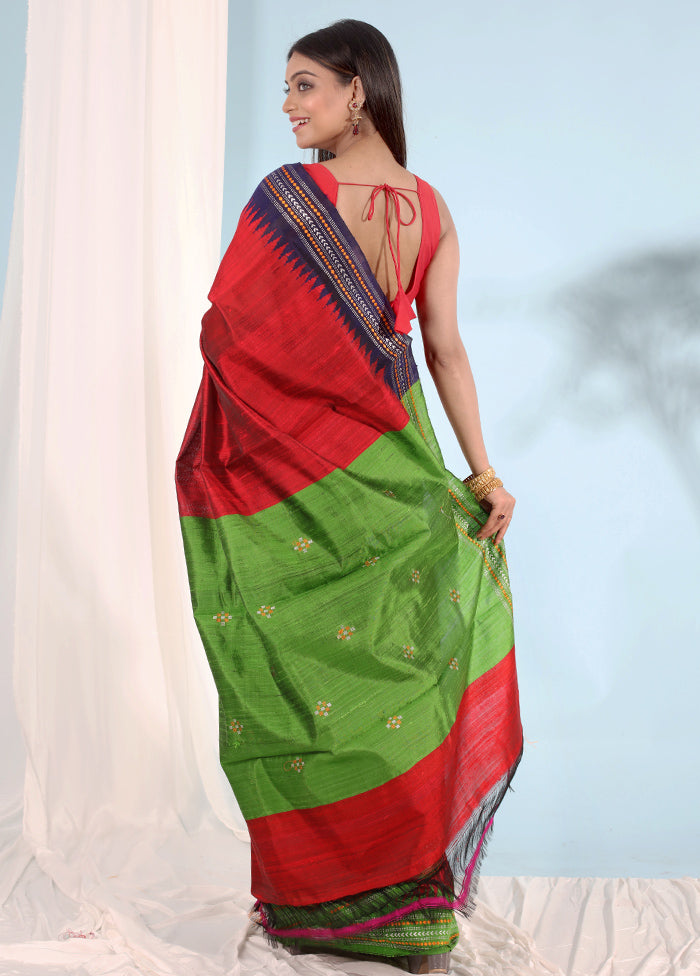 Red Tussar Pure Silk Saree With Blouse Piece - Indian Silk House Agencies