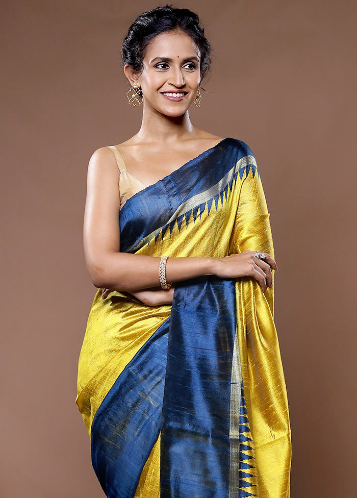 Yellow Tussar Silk Saree With Blouse Piece - Indian Silk House Agencies