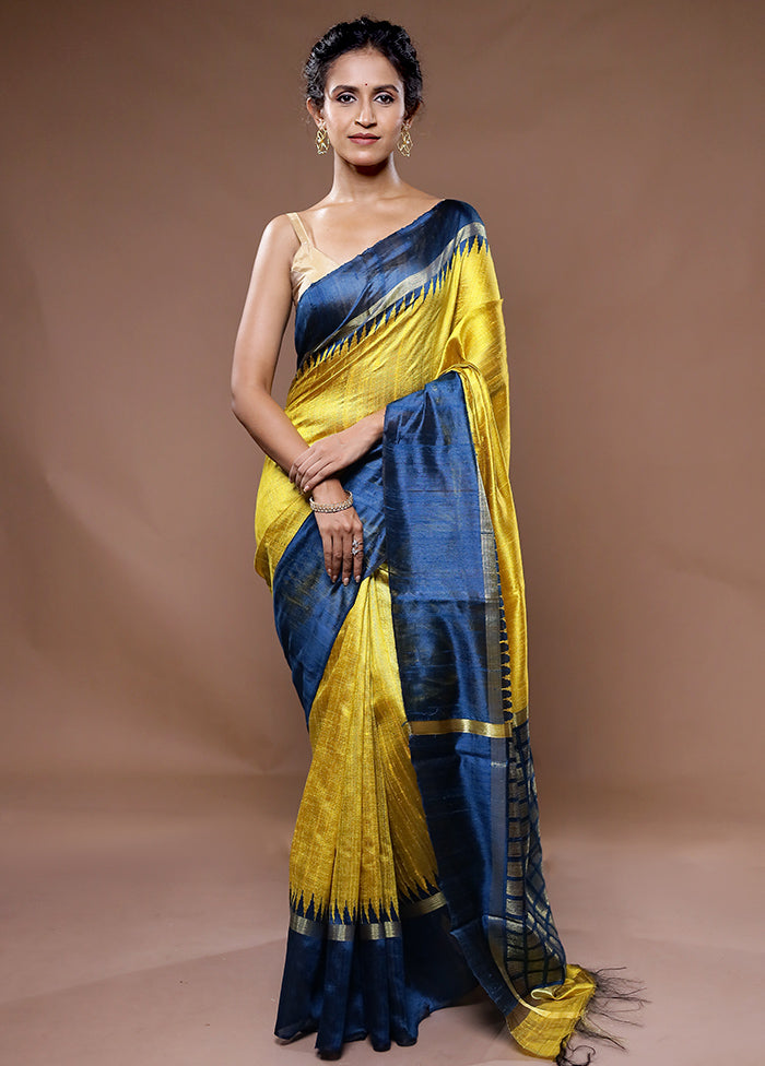 Yellow Tussar Silk Saree With Blouse Piece