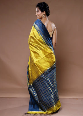 Yellow Tussar Silk Saree With Blouse Piece