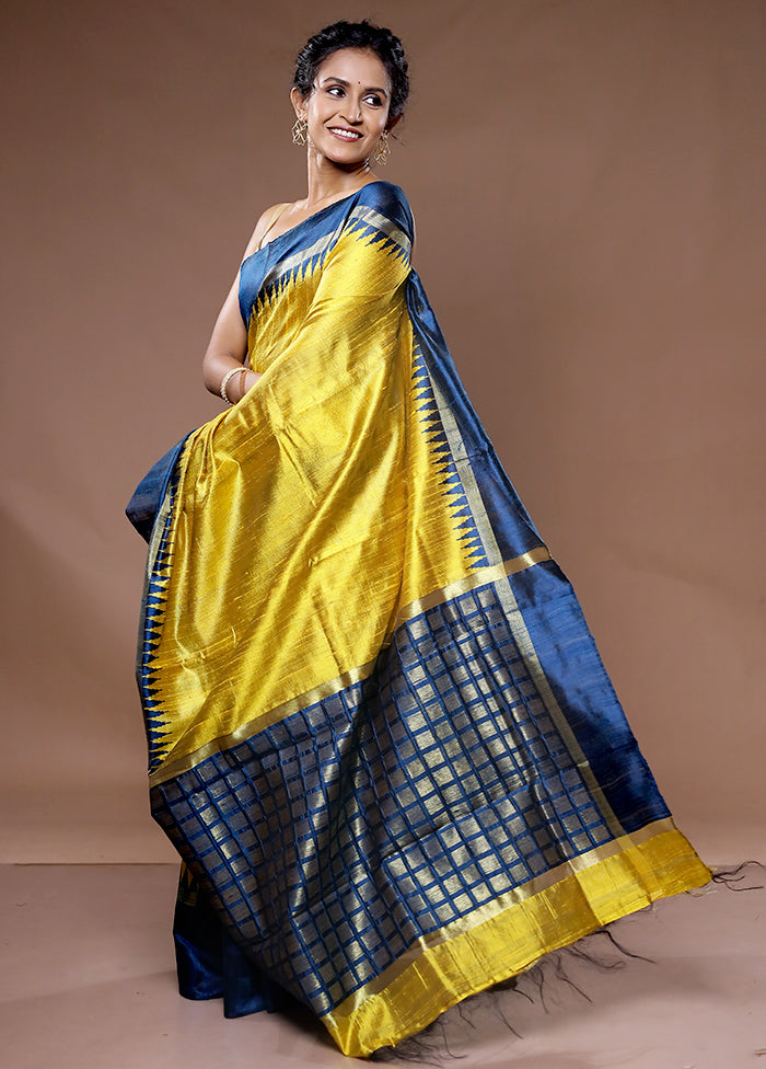 Yellow Tussar Silk Saree With Blouse Piece - Indian Silk House Agencies