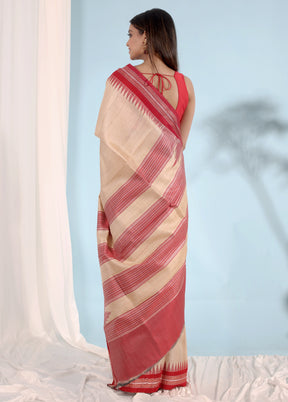 Cream Tussar Pure Silk Saree With Blouse Piece - Indian Silk House Agencies