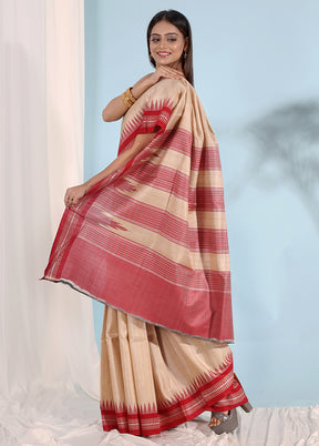 Cream Tussar Pure Silk Saree With Blouse Piece