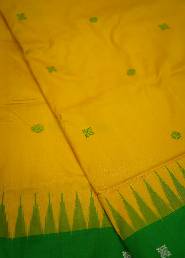 Yellow Bomkai Pure Silk Saree With Blouse Piece