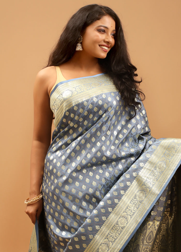 Blue Tanchoi Silk Saree With Blouse Piece