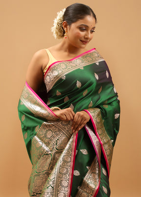 Green Banarasi Silk Saree With Blouse Piece