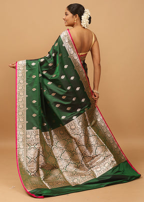 Green Banarasi Silk Saree With Blouse Piece