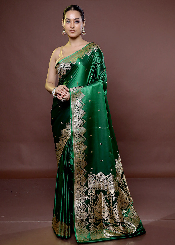 Green Banarasi Silk Saree With Blouse Piece