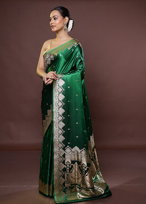 Green Banarasi Silk Saree With Blouse Piece