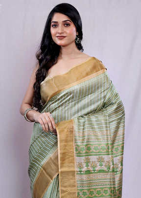 Green Tussar Silk Saree With Blouse Piece - Indian Silk House Agencies