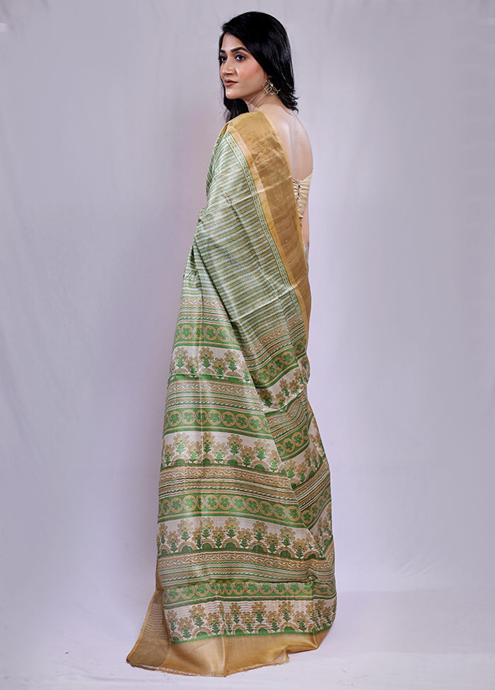 Green Tussar Silk Saree With Blouse Piece - Indian Silk House Agencies