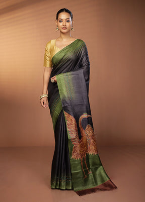 Multicolor Handloom Printed Pure Silk Saree With Blouse Piece
