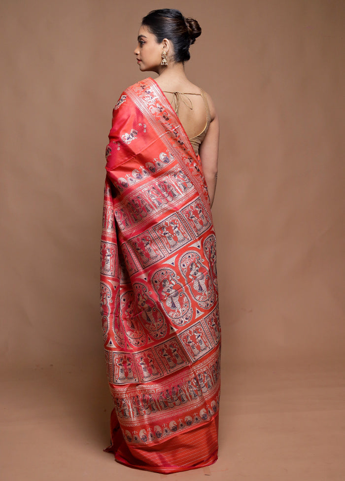 Pink Handloom Baluchari Pure Silk Saree With Blouse Piece