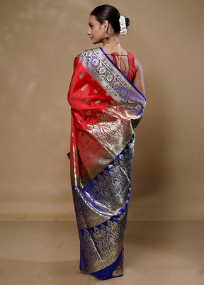 Pink Banarasi Silk Saree With Blouse Piece