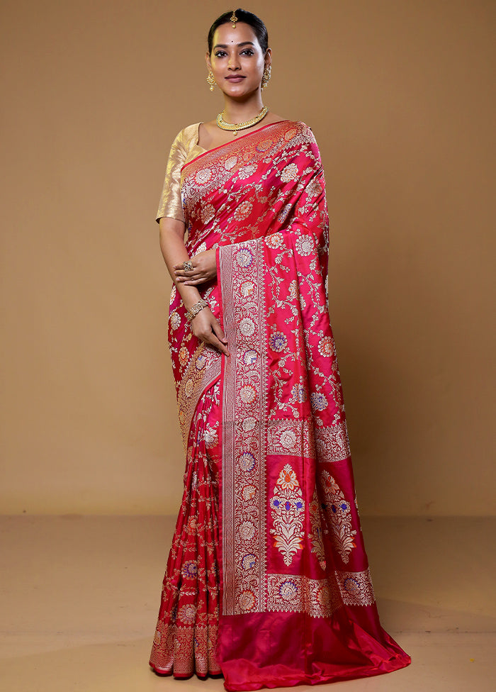 Pink Handloom Katan Pure Silk Saree With Blouse Piece