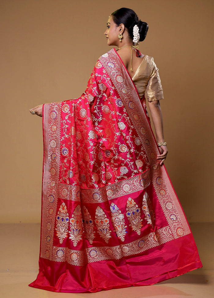 Pink Handloom Katan Pure Silk Saree With Blouse Piece