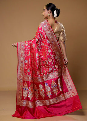 Pink Handloom Katan Pure Silk Saree With Blouse Piece