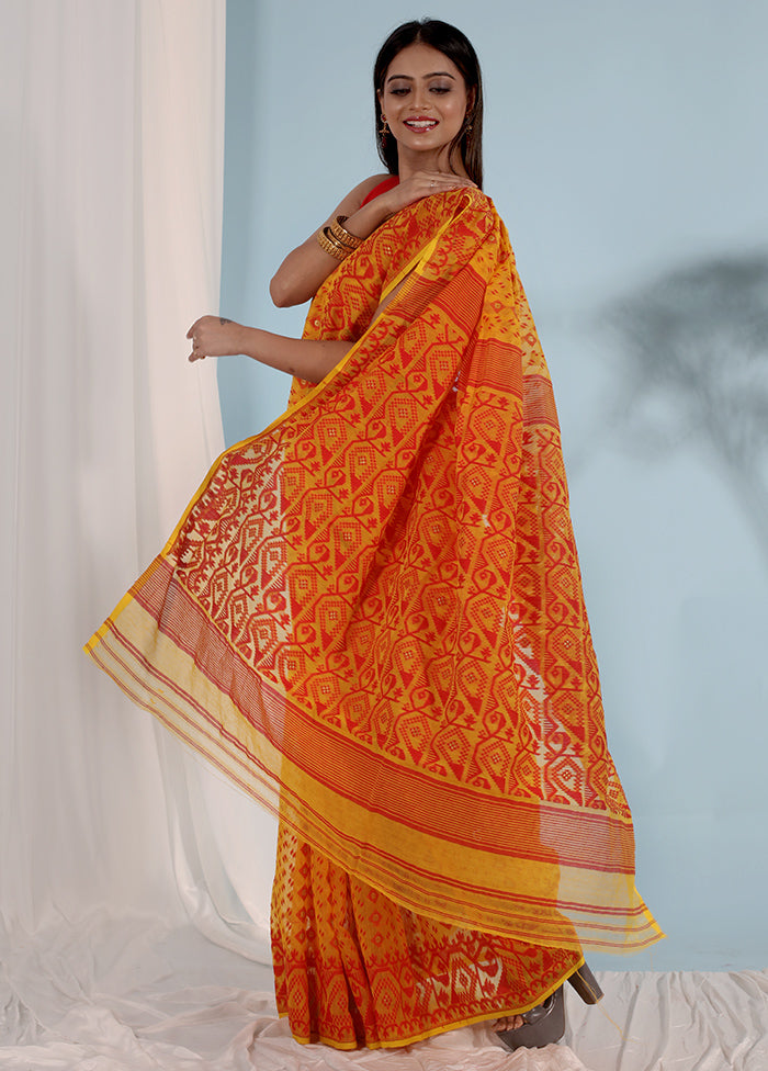 Yellow Tant Jamdani Saree Without Blouse Piece