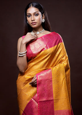 Yellow Kanjivaram Silk Saree Without Blouse Piece - Indian Silk House Agencies