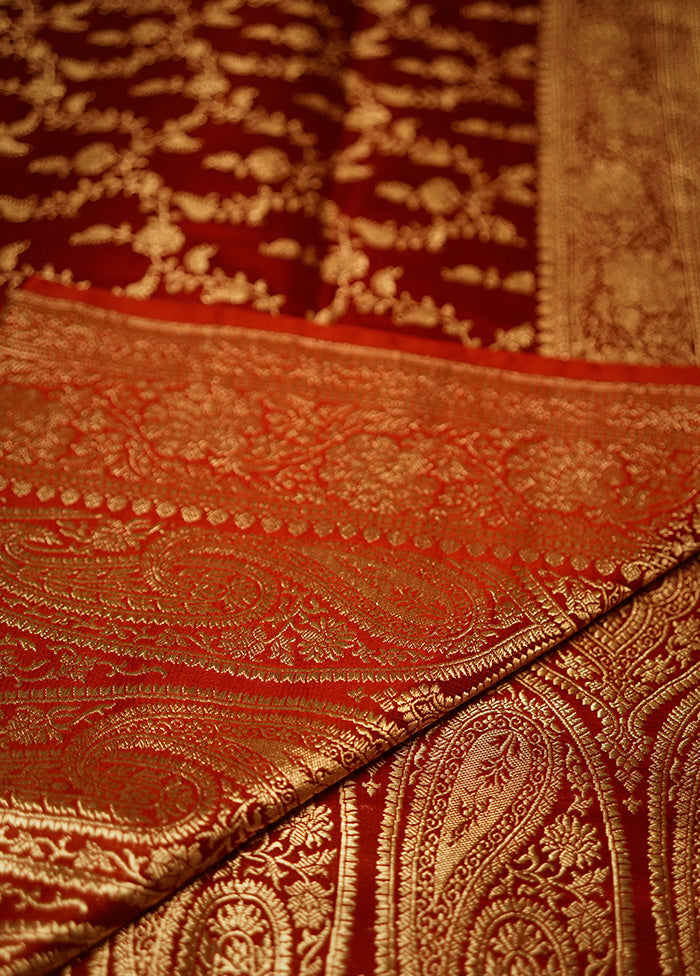 Maroon Banarasi Pure Silk Saree With Blouse Piece