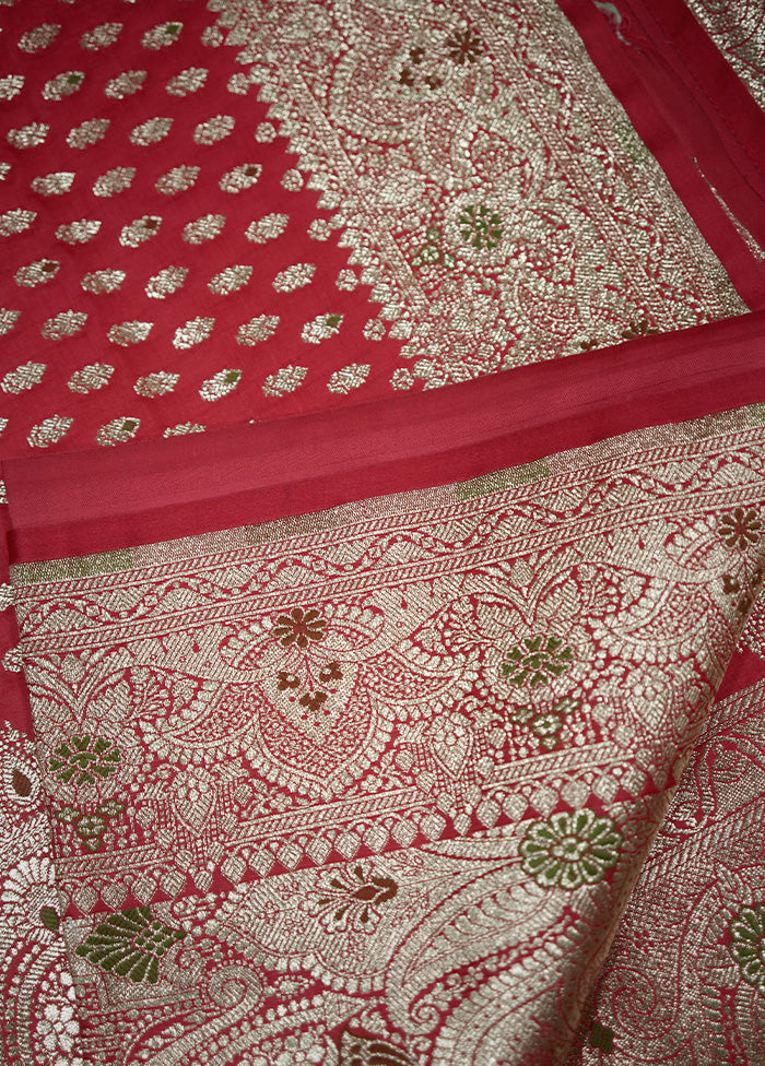 Pink Banarasi Silk Saree With Blouse Piece