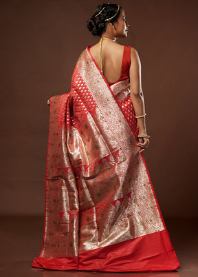 Pink Banarasi Silk Saree With Blouse Piece - Indian Silk House Agencies