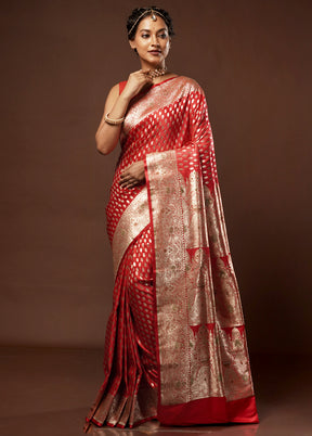 Pink Banarasi Silk Saree With Blouse Piece