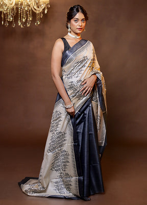 Cream Handloom Tussar Pure Silk Saree With Blouse Piece