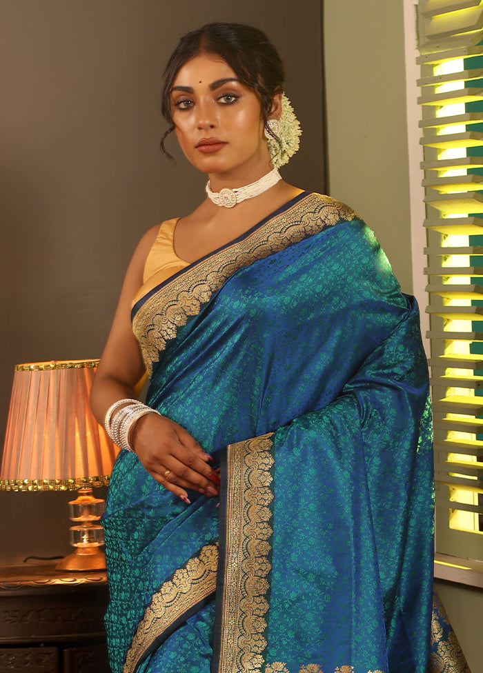 Blue Jamewar Banarasi Pure Silk Saree With Blouse Piece
