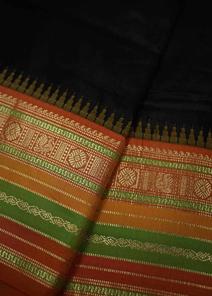 Black Dharmavaram Kanjivaram Silk Saree With Blouse Piece - Indian Silk House Agencies